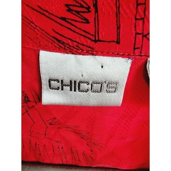 Chico's 2 100% Silk Red Black Long Slv Button-up Large Shirt Stick Figures Print - Picture 3 of 11
